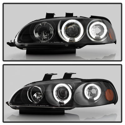LED Halo Black Amber Reflector Projector Headlights <br>92-95 Honda Civic