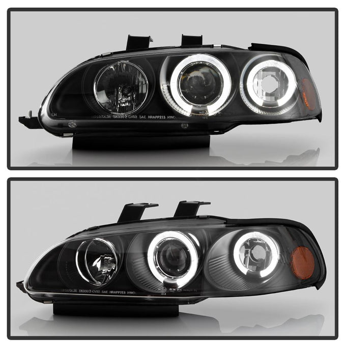 LED Halo Black Amber Reflector Projector Headlights <br>92-95 Honda Civic