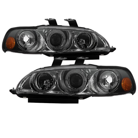 LED Halo Smoke Amber Reflector Projector Headlights <br>92-95 Honda Civic