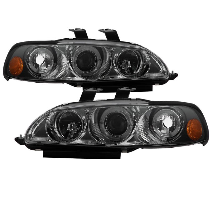 LED Halo Smoke Amber Reflector Projector Headlights <br>92-95 Honda Civic