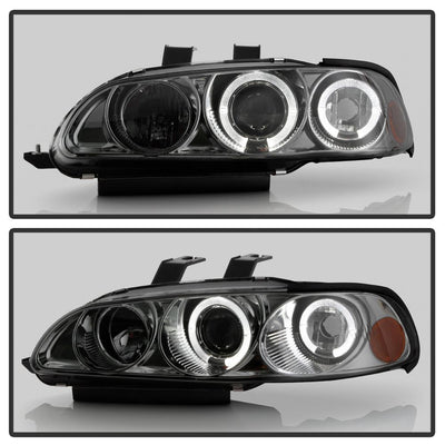 LED Halo Smoke Amber Reflector Projector Headlights <br>92-95 Honda Civic