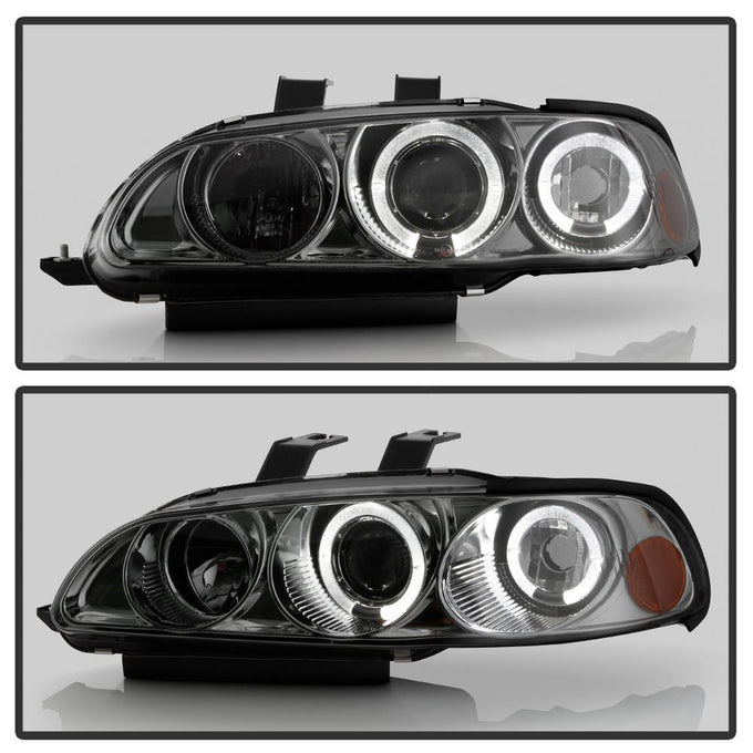 LED Halo Smoke Amber Reflector Projector Headlights <br>92-95 Honda Civic