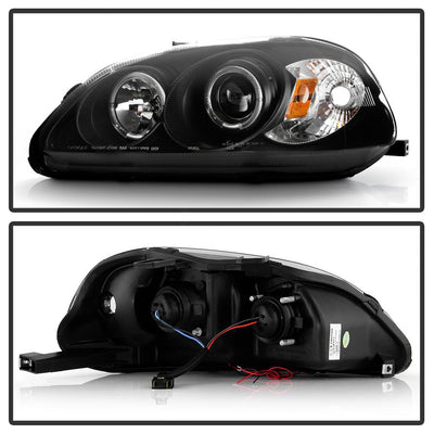 LED Halo Black Amber Reflector Projector Headlights <br>96-98 Honda Civic