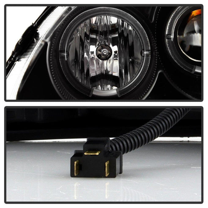 LED Halo Black Amber Reflector Projector Headlights <br>96-98 Honda Civic