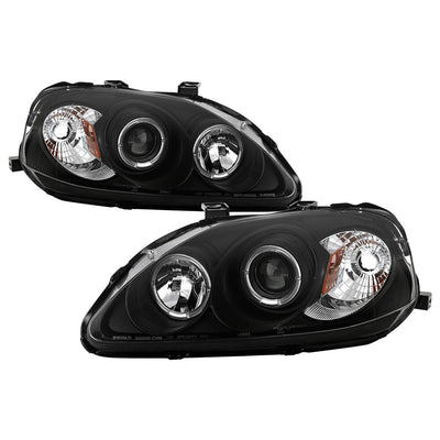 LED Halo Black Projector Headlights <br>99-00 Honda Civic