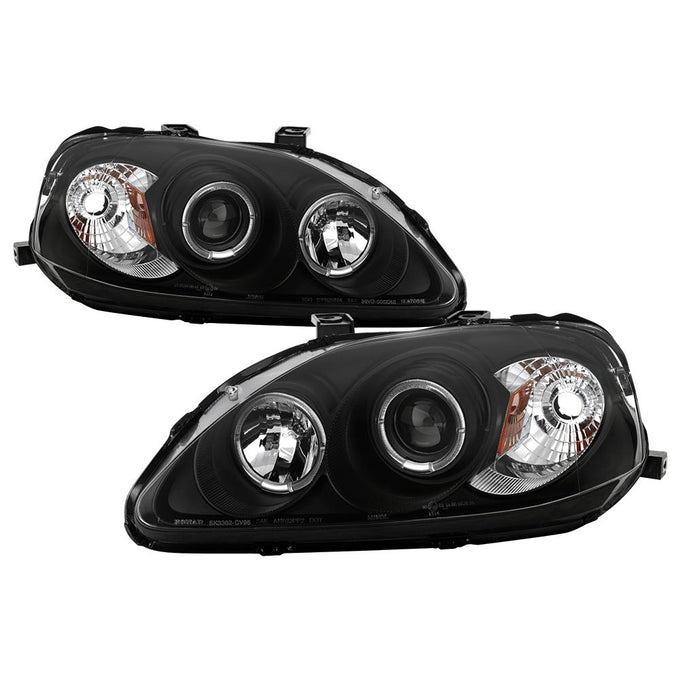 LED Halo Black Projector Headlights <br>99-00 Honda Civic