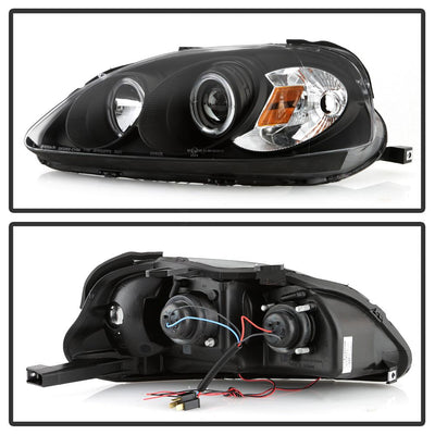 LED Halo Black Projector Headlights <br>99-00 Honda Civic