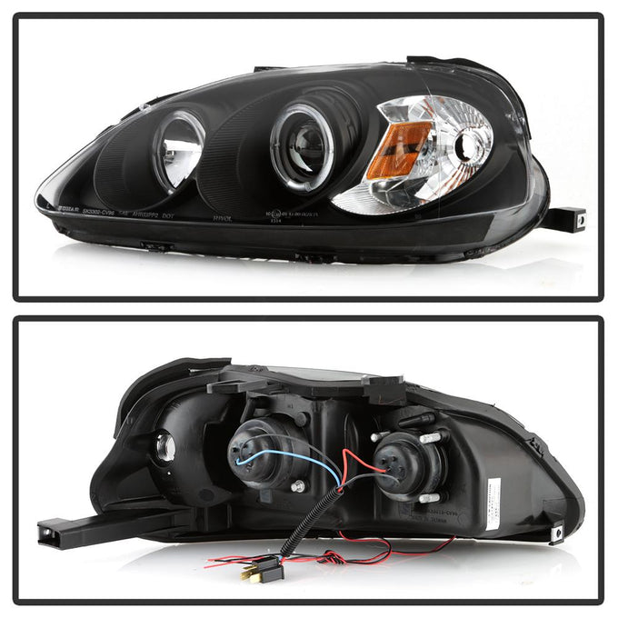 LED Halo Black Projector Headlights <br>99-00 Honda Civic