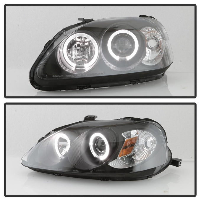 LED Halo Black Projector Headlights <br>99-00 Honda Civic