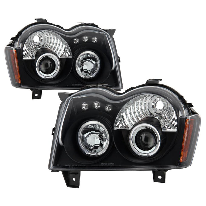 LED Halo Black Projector Headlights <br>05-07 Jeep Grand Cherokee