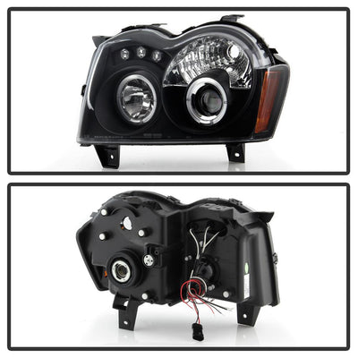 LED Halo Black Projector Headlights <br>05-07 Jeep Grand Cherokee