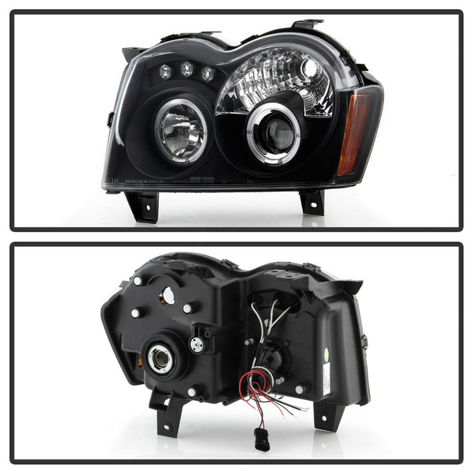 LED Halo Black Projector Headlights <br>05-07 Jeep Grand Cherokee