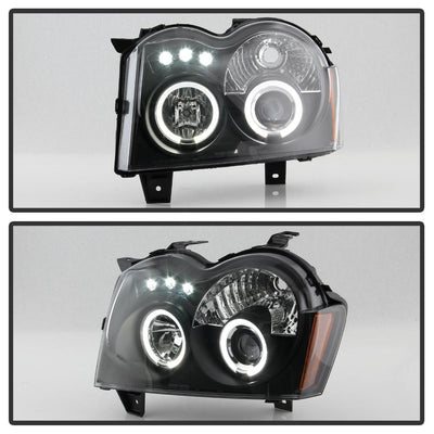 LED Halo Black Projector Headlights <br>05-07 Jeep Grand Cherokee