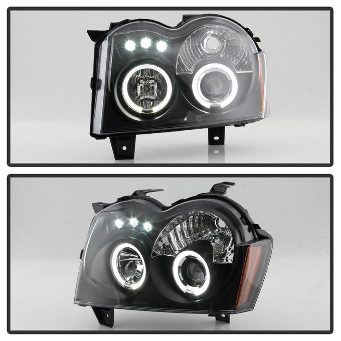 LED Halo Black Projector Headlights <br>05-07 Jeep Grand Cherokee