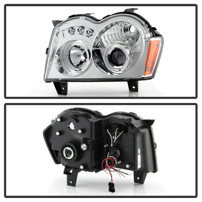 LED Halo Chrome Projector Headlights <br>05-07 Jeep Grand Cherokee