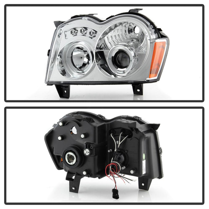 LED Halo Chrome Projector Headlights <br>05-07 Jeep Grand Cherokee