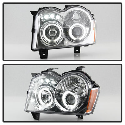 LED Halo Chrome Projector Headlights <br>05-07 Jeep Grand Cherokee