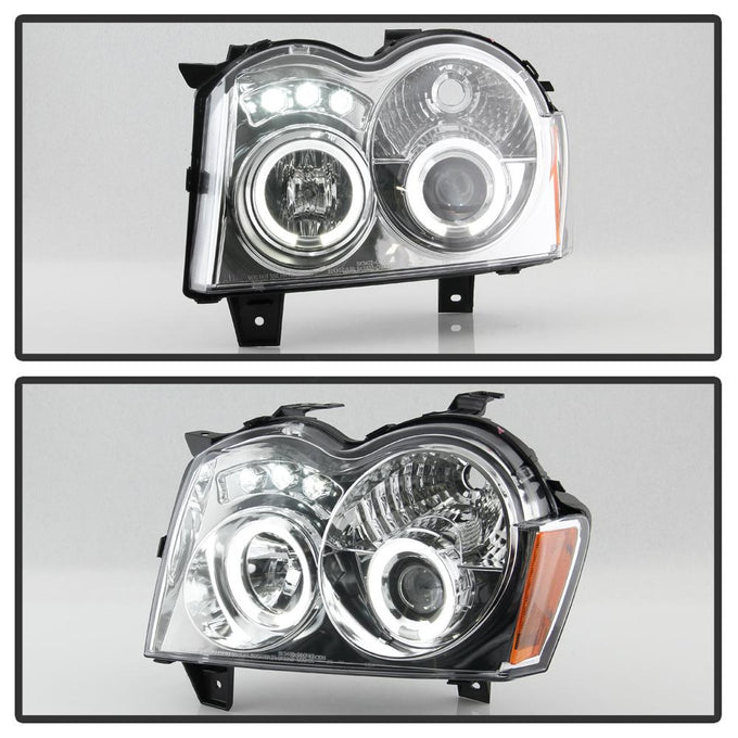 LED Halo Chrome Projector Headlights <br>05-07 Jeep Grand Cherokee