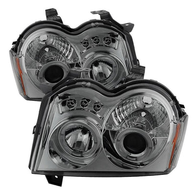 LED Halo Smoke Projector Headlights <br>05-07 Jeep Grand Cherokee