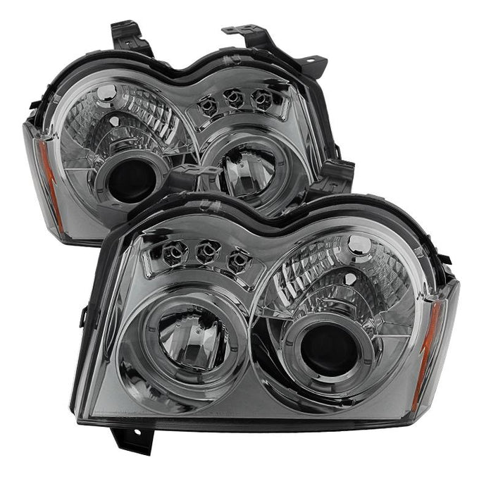 LED Halo Smoke Projector Headlights <br>05-07 Jeep Grand Cherokee