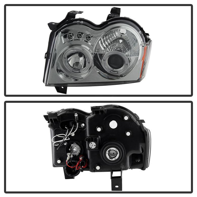 LED Halo Smoke Projector Headlights <br>05-07 Jeep Grand Cherokee