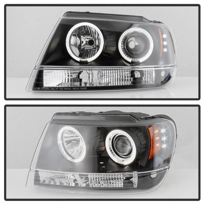 LED Halo Black Projector Headlights <br>99-04 Jeep Grand Cherokee