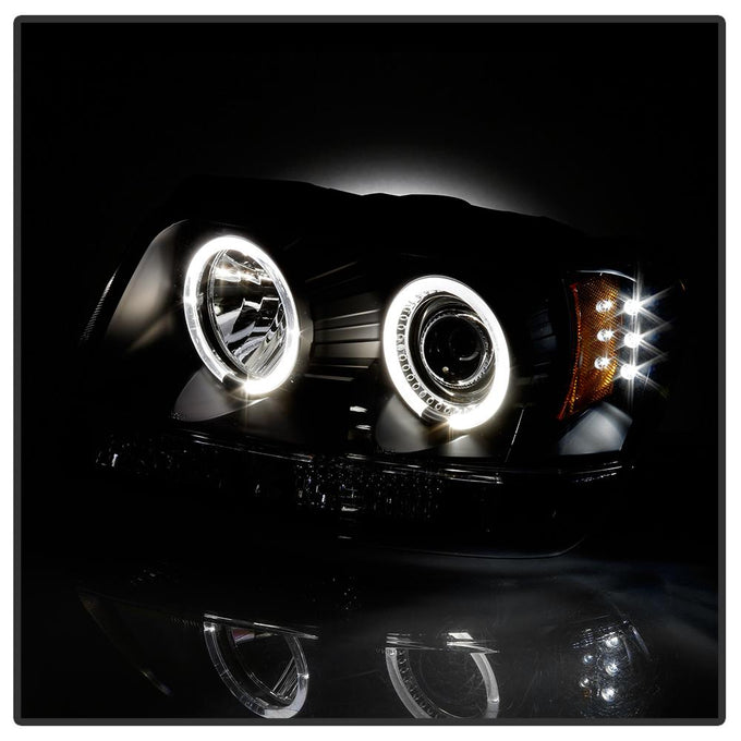 LED Halo Black Projector Headlights <br>99-04 Jeep Grand Cherokee