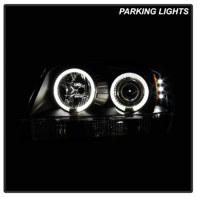 LED Halo Black Projector Headlights <br>99-04 Jeep Grand Cherokee