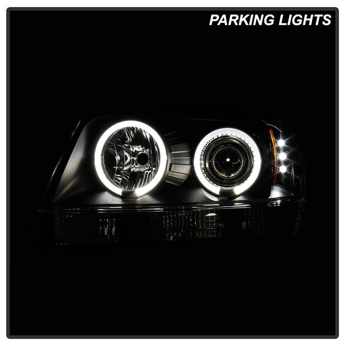 LED Halo Black Projector Headlights <br>99-04 Jeep Grand Cherokee