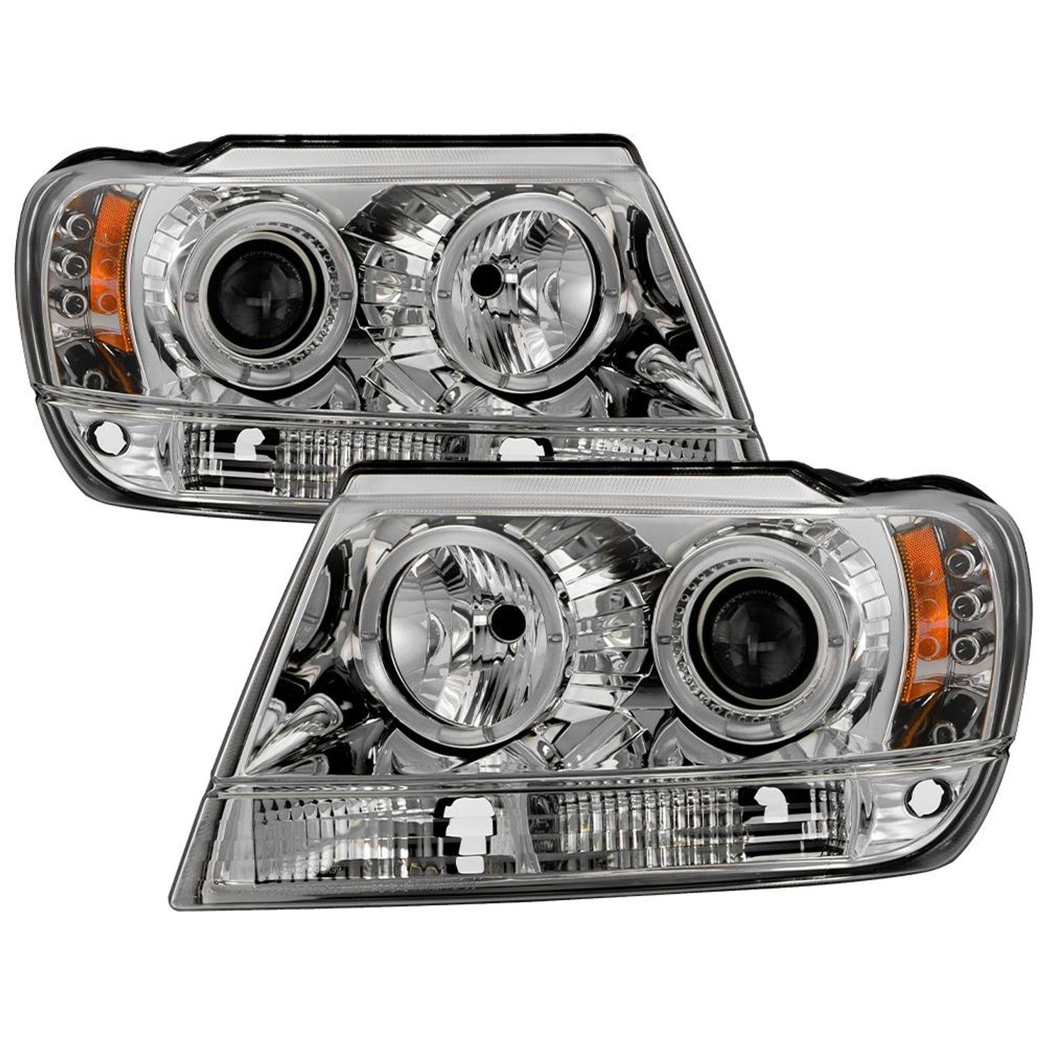 LED Halo Chrome Projector Headlights <br>99-04 Jeep Grand Cherokee