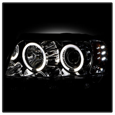 LED Halo Chrome Projector Headlights <br>99-04 Jeep Grand Cherokee