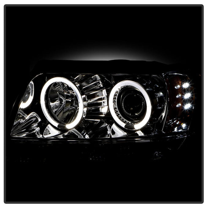 LED Halo Chrome Projector Headlights <br>99-04 Jeep Grand Cherokee