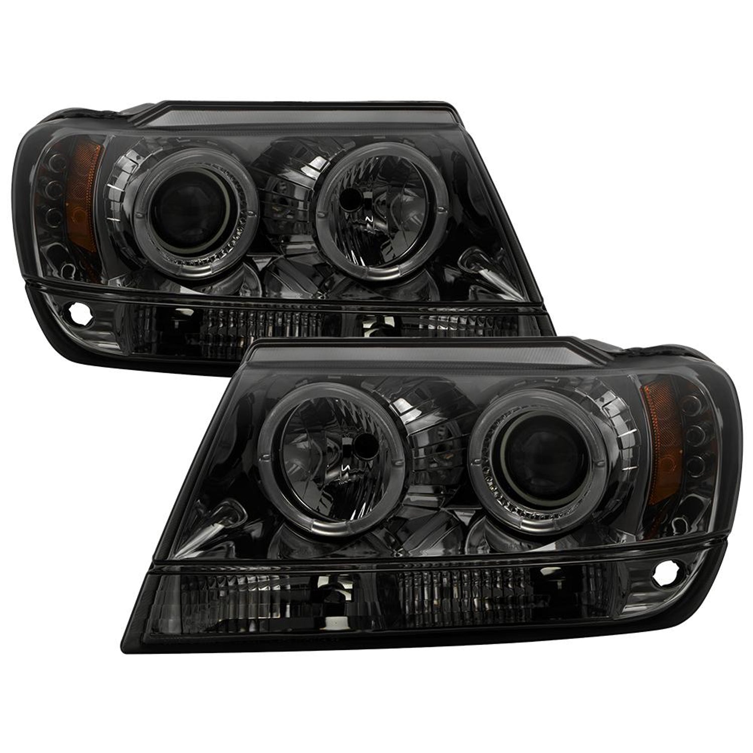 LED Halo Smoke Projector Headlights <br>99-04 Jeep Grand Cherokee