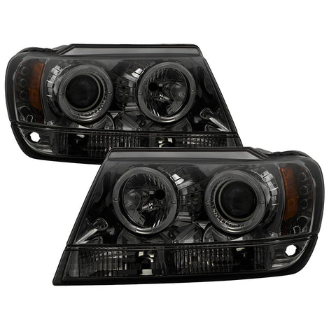 LED Halo Smoke Projector Headlights <br>99-04 Jeep Grand Cherokee