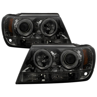 LED Halo Smoke Projector Headlights <br>99-04 Jeep Grand Cherokee