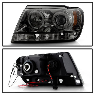 LED Halo Smoke Projector Headlights <br>99-04 Jeep Grand Cherokee