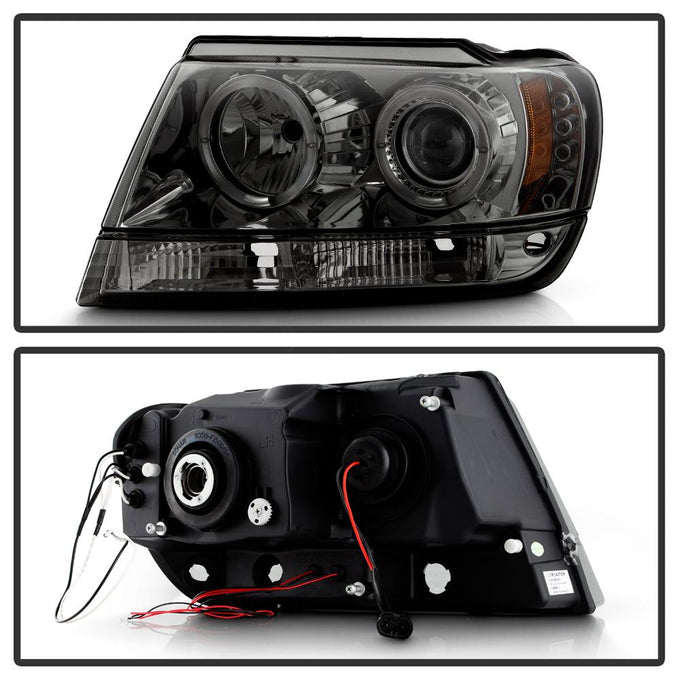 LED Halo Smoke Projector Headlights <br>99-04 Jeep Grand Cherokee