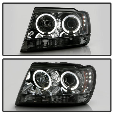 LED Halo Smoke Projector Headlights <br>99-04 Jeep Grand Cherokee
