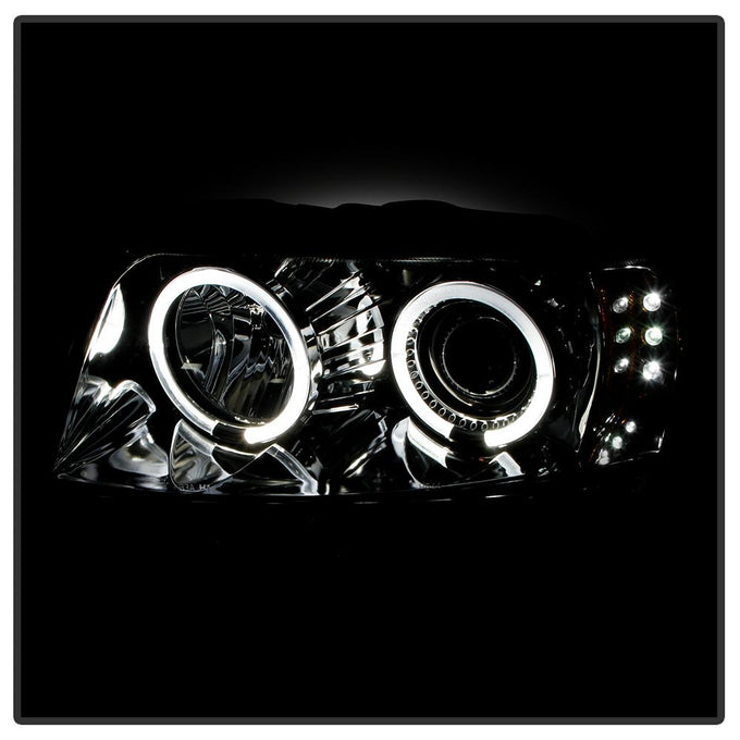 LED Halo Smoke Projector Headlights <br>99-04 Jeep Grand Cherokee