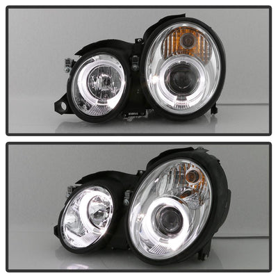 LED Halo Chrome Projector Headlights <br>98-02 Mercedes-Benz CLK320, 430, 55AMG
