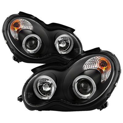 LED Halo Black Projector Headlights <br>02-05 Mercedes-Benz C230 01-05 C240 C320 02-04 C32 AMG