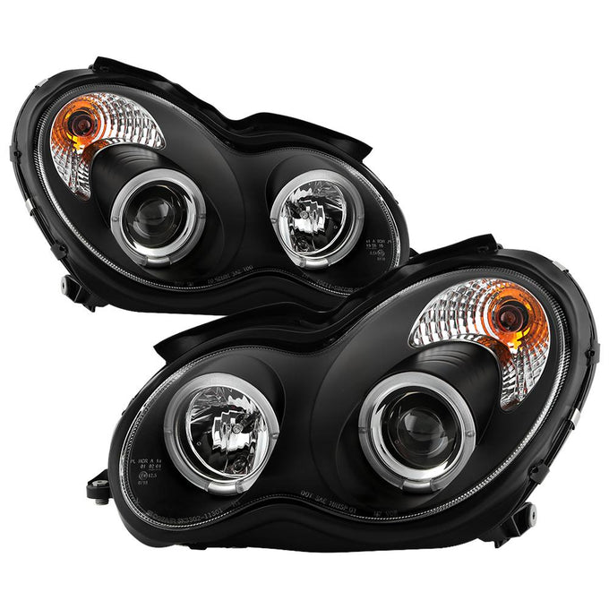 LED Halo Black Projector Headlights <br>02-05 Mercedes-Benz C230 01-05 C240 C320 02-04 C32 AMG