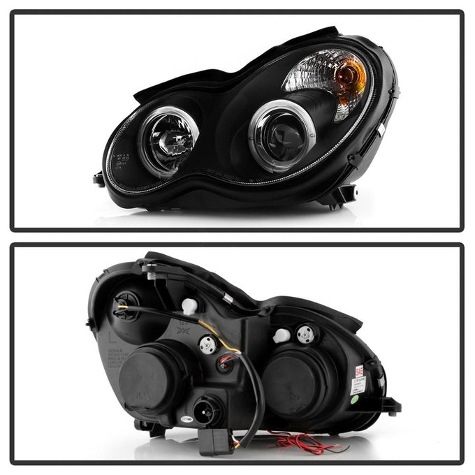 LED Halo Black Projector Headlights <br>02-05 Mercedes-Benz C230 01-05 C240 C320 02-04 C32 AMG
