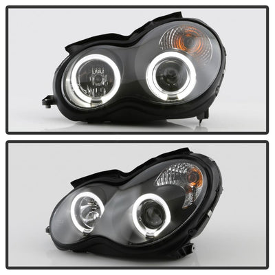LED Halo Black Projector Headlights <br>02-05 Mercedes-Benz C230 01-05 C240 C320 02-04 C32 AMG