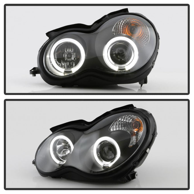 LED Halo Black Projector Headlights <br>02-05 Mercedes-Benz C230 01-05 C240 C320 02-04 C32 AMG