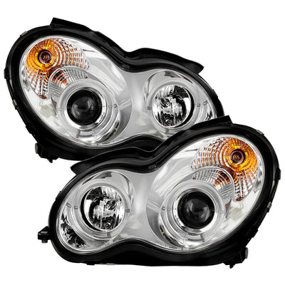 LED Halo Chrome Projector Headlights <br>02-05 Mercedes-Benz C230 01-05 C240 C320 02-04 C32 AMG