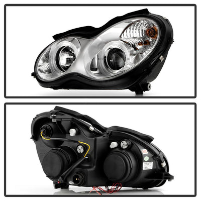 LED Halo Chrome Projector Headlights <br>02-05 Mercedes-Benz C230 01-05 C240 C320 02-04 C32 AMG