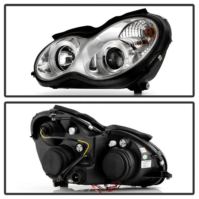 LED Halo Chrome Projector Headlights <br>02-05 Mercedes-Benz C230 01-05 C240 C320 02-04 C32 AMG