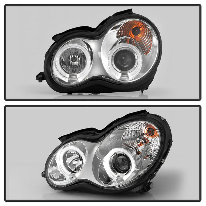 LED Halo Chrome Projector Headlights <br>02-05 Mercedes-Benz C230 01-05 C240 C320 02-04 C32 AMG
