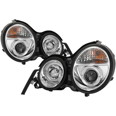 LED Halo Chrome Projector Headlights <br>95-99 Mercedes-Benz E300 E320 1995,97-99 E420